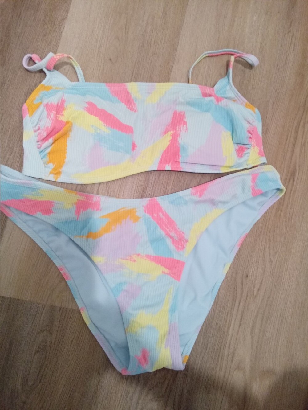 Wild Fable Pastel Blue Brushstroke Splatter 2 Piece Bikini Set Top-L Bottom-XL